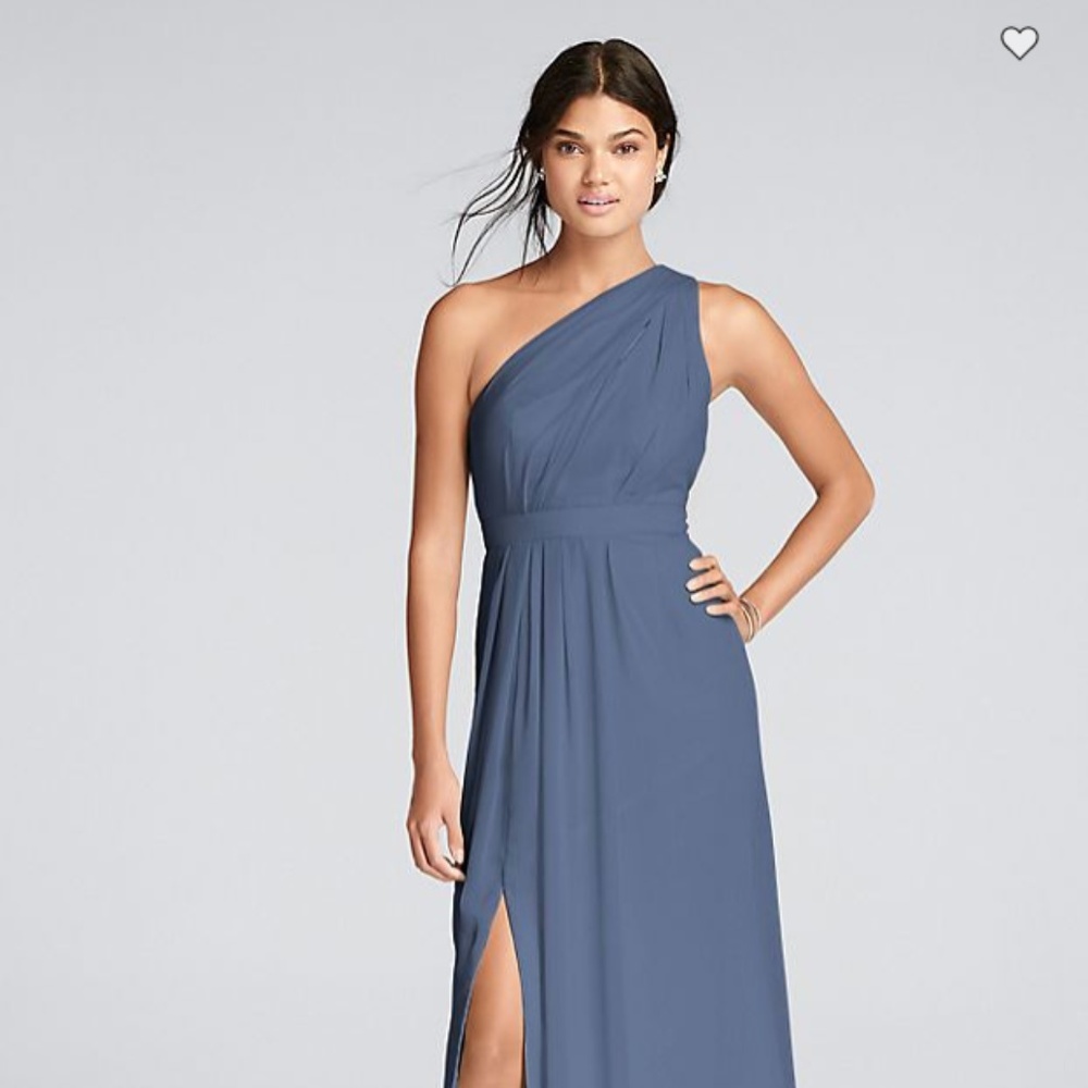 David's Bridal One Shoulder Steel Blue Gown